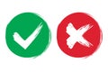 Tick and cross brush signs. Green checkmark OK and red X icons, on white background. Simple marks graphic design. Symbols Royalty Free Stock Photo