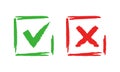 Tick and cross check marks. Good and bad choice. Grunge brush sign. Vector checklist