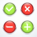 Tick, cross, plus, minus icon set. Vector illustration