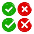 Tick & cross red green brush stroke vote opinion sign set of OK, no, yes check marks Royalty Free Stock Photo