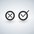 Tick and cross signs. Black checkmark OK and black X icons, isolated on white background. Royalty Free Stock Photo