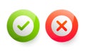 Tick and cross signs in frame. Green checkmark OK and red X icons. Symbols YES and NO button for vote, decision, web Royalty Free Stock Photo