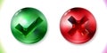 Tick and cross signs glossy realistic set, green check mark and red crosshair. Icon. Vector Royalty Free Stock Photo