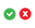 Tick and cross signs. Green checkmark OK and red X icons, isolated on white background. Simple marks graphic design. Circle Royalty Free Stock Photo