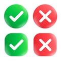 Tick and cross signs. Green checkmark OK and red X icons isolated on white background. Simple marks graphic design Royalty Free Stock Photo