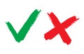 Tick and cross signs. Green checkmark OK and red X icons, isolated on white background. Simple marks graphic design. Royalty Free Stock Photo