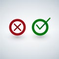 Tick and cross signs. Green checkmark OK and red X icons, isolated on white background. Royalty Free Stock Photo
