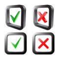 Tick and cross signs. Green checkmark OK and red X icons, isolated on white background. Vector illustration Royalty Free Stock Photo