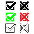 Tick and cross signs. Green checkmark OK and red X icons, Simple marks graphic design.  Symbols YES and NO button for vote, Check Royalty Free Stock Photo