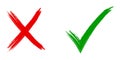 Tick and cross signs. Green checkmark OK and red X icons, Simple marks graphic design. Symbols YES and NO button for vote, Check