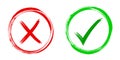 Tick and cross signs. Green checkmark OK and red X icons, Simple marks graphic design. Symbols YES and NO button for vote, Check