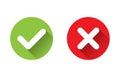 Tick and cross signs. Green checkmark OK and red X icons vector. Circle symbols YES and NO button for vote, decision, web, logo, Royalty Free Stock Photo