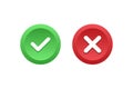 Tick and cross signs. Green checkmark OK and red X icons vector. Circle symbols YES and NO button for vote, decision, web, logo, Royalty Free Stock Photo