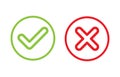 Tick and cross signs. Green checkmark OK and red X icons vector. Circle symbols YES and NO button for vote, decision, web, logo, Royalty Free Stock Photo