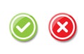 Tick and cross signs. Green checkmark OK and red X icons vector. Circle symbols YES and NO button for vote, decision, web, logo, Royalty Free Stock Photo