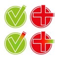 Tick and cross signs. Green checkmark and red cross icons Royalty Free Stock Photo