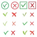 Tick and cross signs set. Green checkmark OK and red X icons, isolated on white background. Circle shape symbols YES and Royalty Free Stock Photo