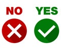 Tick and cross signs. Yes and No, Green checkmark OK and red X icons, isolated on white background. Royalty Free Stock Photo