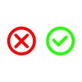 Tick and cross. Test. Choice. Voting button. Green and red check marks. Hand drawn vector signs. Royalty Free Stock Photo