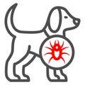 Tick in dog line icon, Diseases of pets concept, dog with skin parasites sign on white background, itchy dog icon in