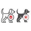 Tick in dog line and solid icon, Diseases of pets concept, dog with skin parasites sign on white background, itchy dog