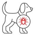 Tick in dog thin line icon, Diseases of pets concept, dog with skin parasites sign on white background, itchy dog icon