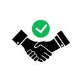 Tick handshake sign icon. Successful business with check mark symbol. Graphic design element. Flat handshake symbol on