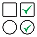 Tick icon vector symbol, checkmark isolated.Checkbox set with blank and checked checkbox vector icon. Royalty Free Stock Photo