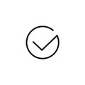 Tick icon vector symbol isolated, thin line art outline black checkmark isolated, checked icon or correct choice sign