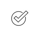 Tick icon vector symbol, line art outline checkmark isolated, checked icon or correct choice sign, check mark or