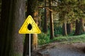 Ticks sign in the wild green forest.