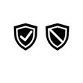 Tick mark approved on shield and security flat icon in black on isolated white background. EPS 10 vector Royalty Free Stock Photo