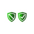 Tick mark approved on shield and security flat icon in green on isolated white background. EPS 10 vector Royalty Free Stock Photo