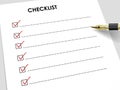 Tick placed in check box with fountain pen