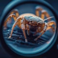 Tick scrutiny Magnifying glass focused on a tiny arachnid creature