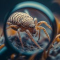 Tick scrutiny Magnifying glass focused on a tiny arachnid creature
