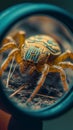 Tick scrutiny Magnifying glass focused on a tiny arachnid creature