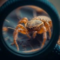 Tick scrutiny Magnifying glass focused on a tiny arachnid creature