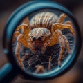 Tick scrutiny Magnifying glass focused on a tiny arachnid creature