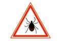 Tick parasite warning sign. Mite warning sign. Dangerous tick area warning sign. Tick vector icon isolated on white Royalty Free Stock Photo