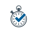 Tick timer vector icon. Timer done. Check time idea icon. Stock Vector illustration isolated on white background