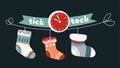 Tick tock Christmas holidays celebration, clock and socks