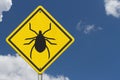 Tick warning on a on yellow highway caution road sign