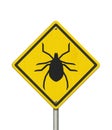 Tick warning on a on yellow highway caution road sign Royalty Free Stock Photo