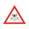 Tick warnings. Warning triangle with Mite. Vector Illustration