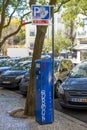 ticket allocation machine for parking meter in red zone on avenue almirante reis in lisbon Royalty Free Stock Photo