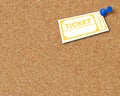 Ticket attached to corkboard Royalty Free Stock Photo
