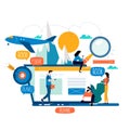 Ticket booking, book flight, buying tickets online flat vector illustration design. Travel concept for mobile and web graphics