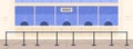 Ticket booth scene empty queue barriers blue windows Royalty Free Stock Photo