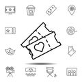 ticket cinema, love movie icon. Simple thin line, outline vector element of Cinema icons set for UI and UX, website or mobile Royalty Free Stock Photo